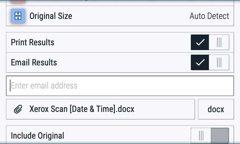 Bildschirm der Xerox® Summarizer-App Bildschirm der Xerox® Summarizer-App