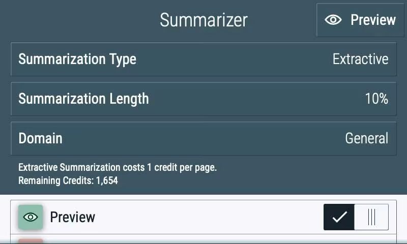 Bildschirm der Xerox® Summarizer-App Bildschirm der Xerox® Summarizer-App
